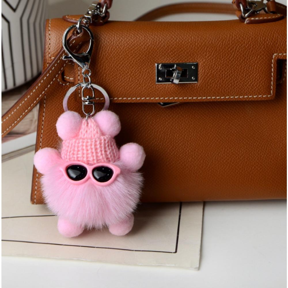 Imitation Plush Pendant Cartoon Coal Ball Key Bag Plush Doll Pendant Keychain Cute Solid Color Accessories