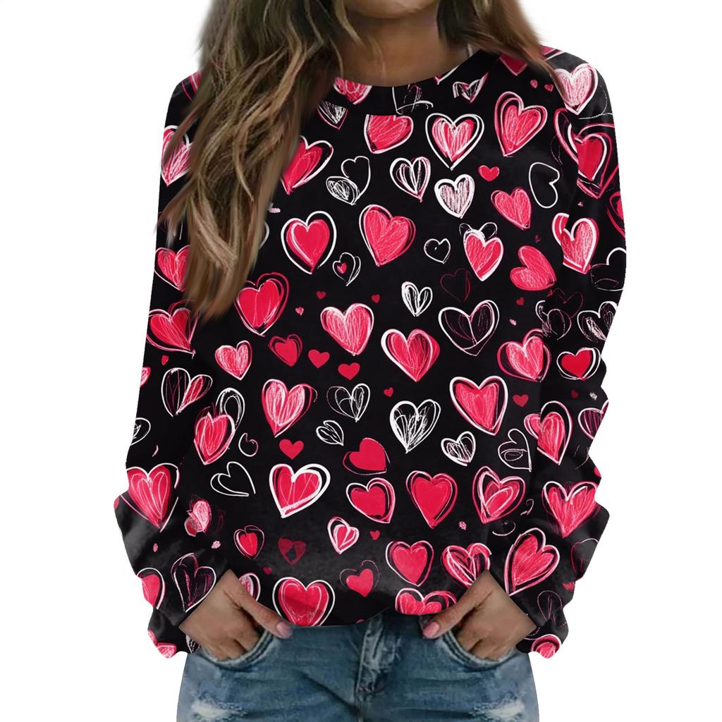 Damenmode Lässig Langarm Bedruckter Halsausschnitt Sweatshirt-Oberteil