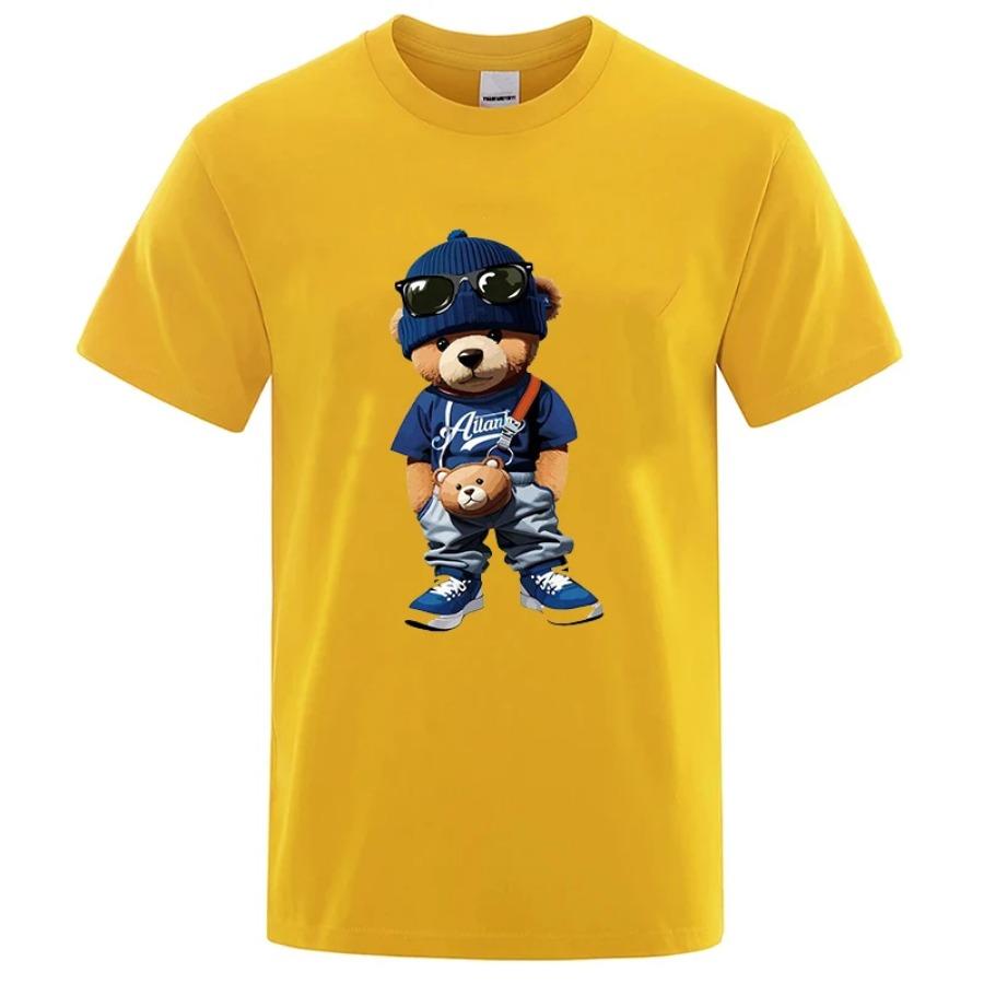 Tricou de Bumbac de Lux cu Imprimeu Ursuleț de Pluș Vara Casual Gât Rotund Mânecă Scurtă Haine Harajuku Unisex Bumbac Tricou Streetwear Topuri