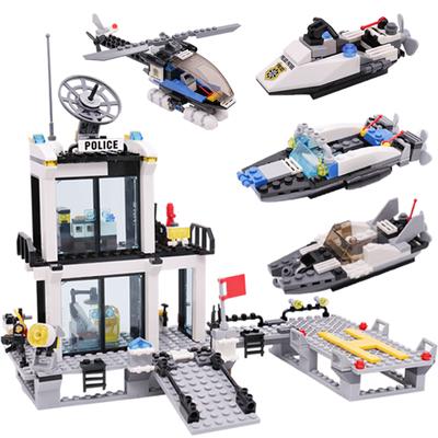 536st Polisstation Fängelse Lastbilar Byggklossar Bil Båt Helikopter Polis Tegel Barn DIY Montera Block Leksaker Presenter