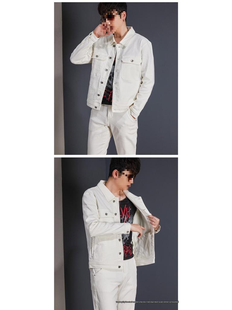 Men's Slim Fit Denim Suit - New Korean Style Jacket & Pants Set for Spring/Autumn