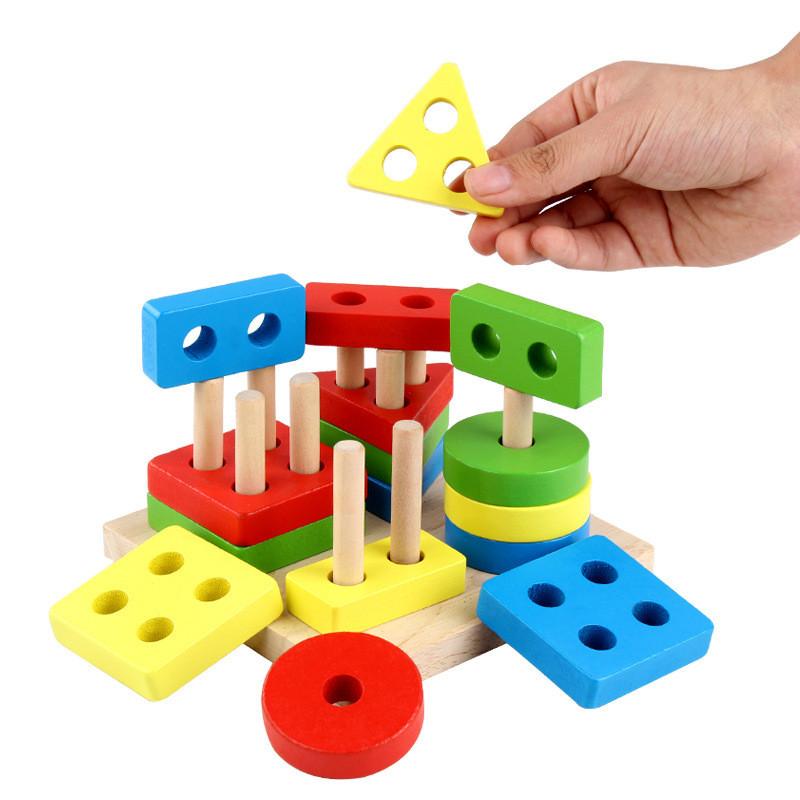 Blocks Geometry Wooden Set For Kids With Paint And Learning Puzzle Features