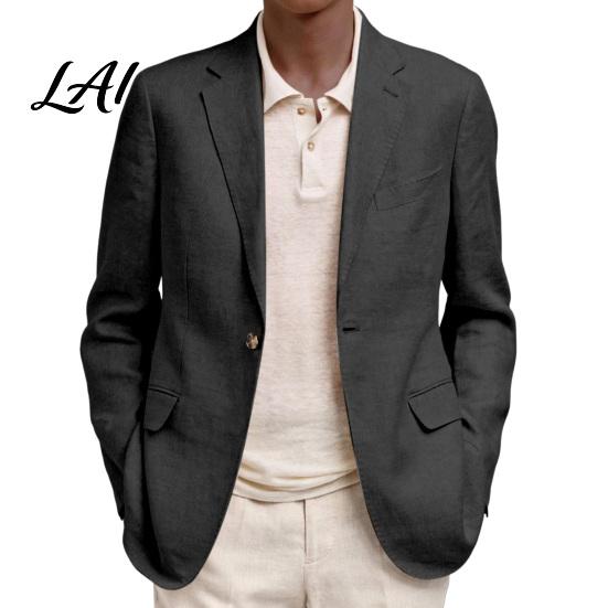Polyester Single Button Coat Men Casual Blazer Notch Lapel Suit Jacket Structured Daily Wear Jacket Business for Wedding Office Layering Pieces