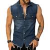 Lapel Sleeveless Vest Jacket Single-breasted Flap Pockets Tassel Men Summer Solid Color Denim Shirt Streetwear