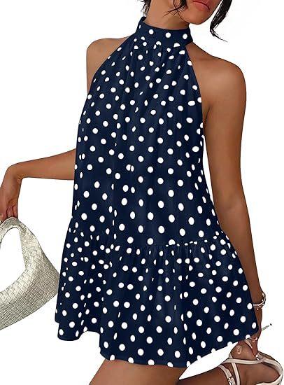 European and American Summer New Sexy Polka Dot Neck French Off-the-shoulder Neck Lace-up Dress