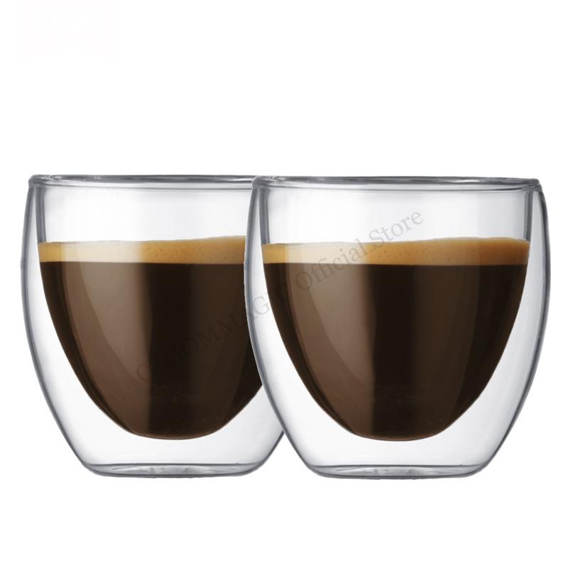 

12/6/4/2Pcs 80ml Double Wall Glass Cup Egg Shape Coffee Mug Transparent Heat Resistant Tea Beer Drink Mini Espresso Coffee Cups 80ml