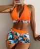 European & American Print Backless Bikini Swimsuit