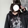 Sudadera con capucha Gótica de Anime Oversize para Mujer Harajuku Streetwear Pulóver Manga Larga Negro Blanco Moda Femenina Sudadera
