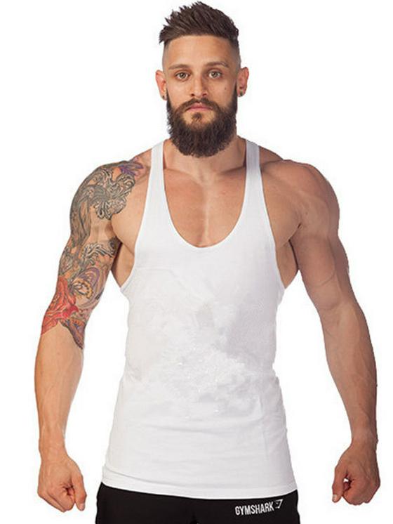Men's Plus Size Solid Racerback Tank Top - Elastic Cotton Blend for Gym Training