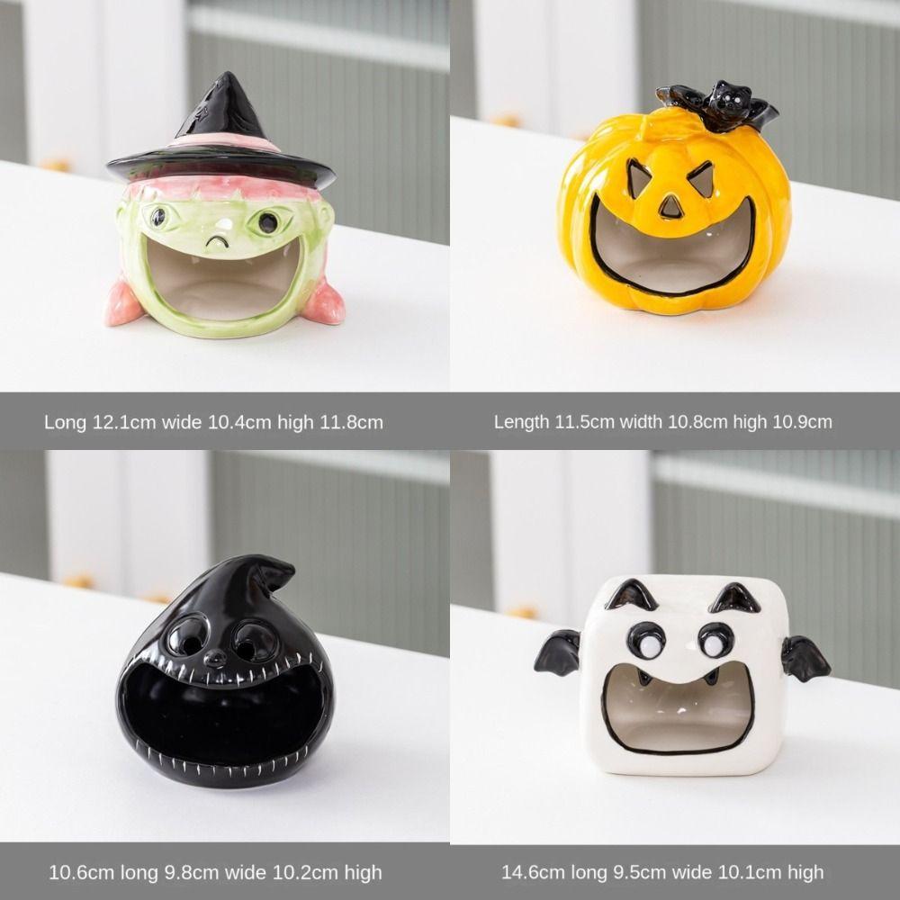 Cartoon Halloween Pumpkin Candlestick Ceramic Bat Candle Holder Cute Ghost Candlestick Bar
