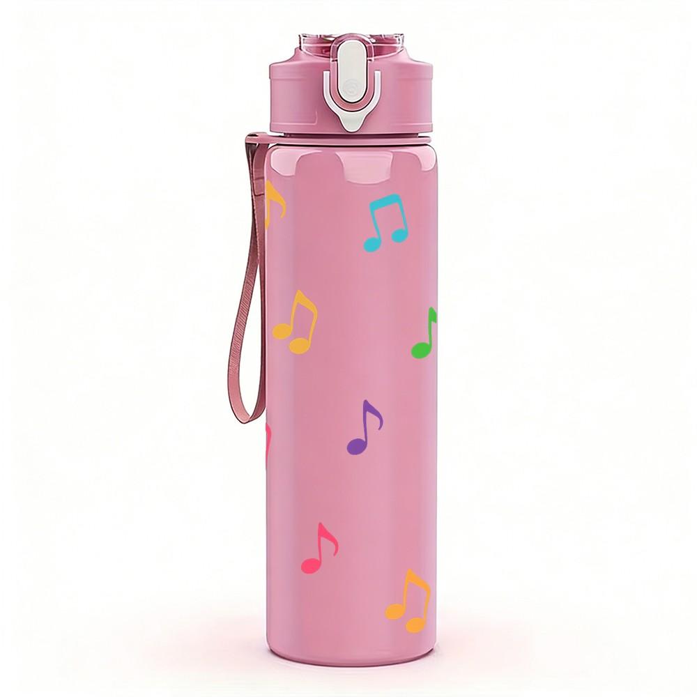 1PC Colorful Music Note Pattern 750ml Color Plastic Sports Water Bottle Leakproof Flip Straw Lid Suitable for Sports Office Home Use