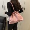 Drawstring Pleated Bucket Bag Women's 2025 Trendy New Large-capacity Summer Casual Shoulder Versatile Tote Bag