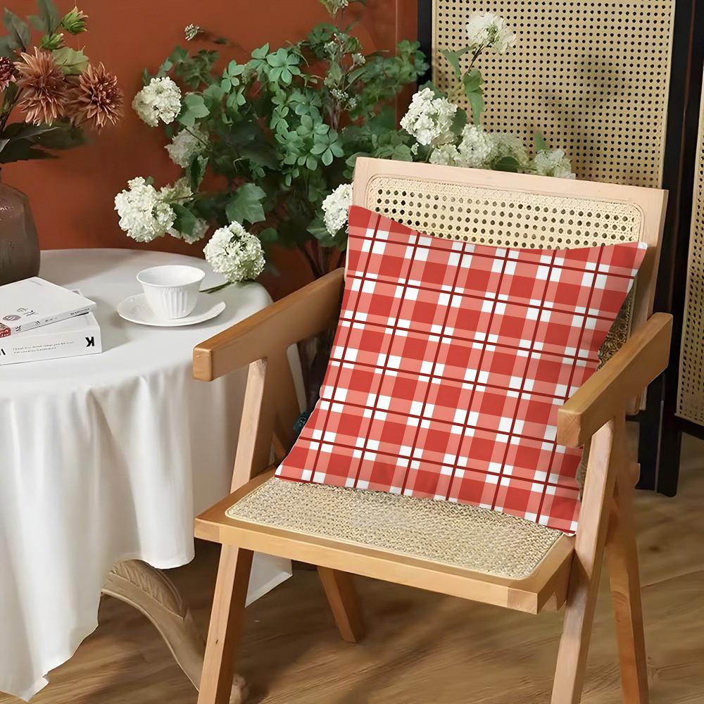 Fashion Red Plaid Cushion Cover Silky Short Plush Invisible Zipper Dustproof Sofa Pillow Case for Home Decor