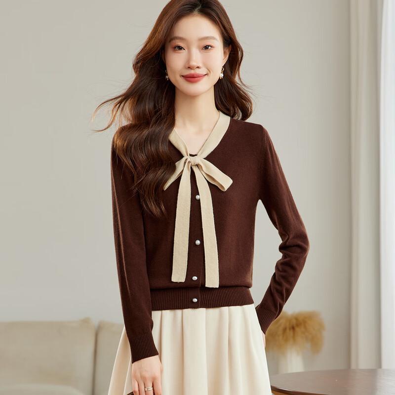 

Women s 100% Wool Short Cardigan Sweater with Bow L