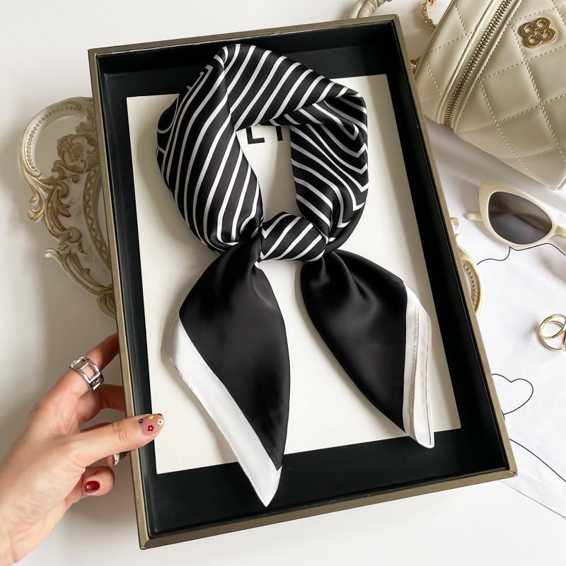 Elegant Silk Square Scarf Women - Lightweight Neck Wrap Sun Protection Stylish Accessory In Navy Blue Black Beige Red