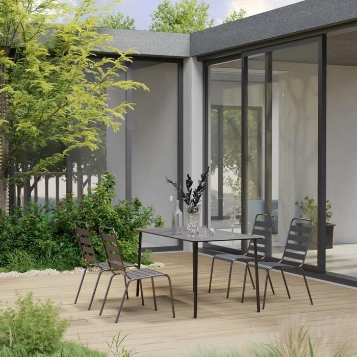 Ensemble de jardin - MAISON EXCLUSIVE - Design à lattes - 5 pièces - Acier gris foncé - Chaises empilables