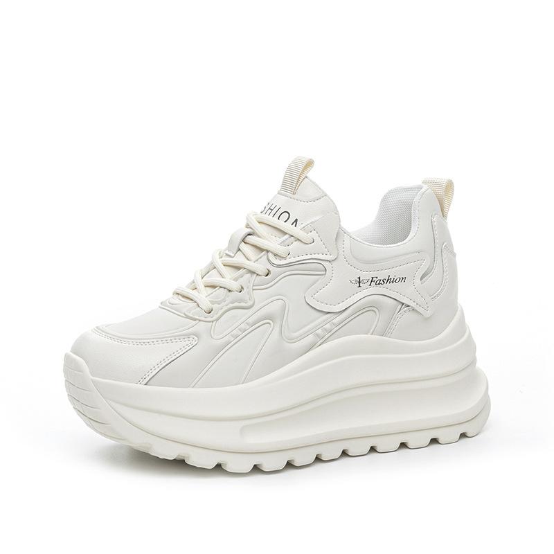 100% Genuine Leather Shoes Women Fashion Sneakers Flat Platform Height Increasing Shoes 7cm Brand Ladies Casual Shoes Black Beige