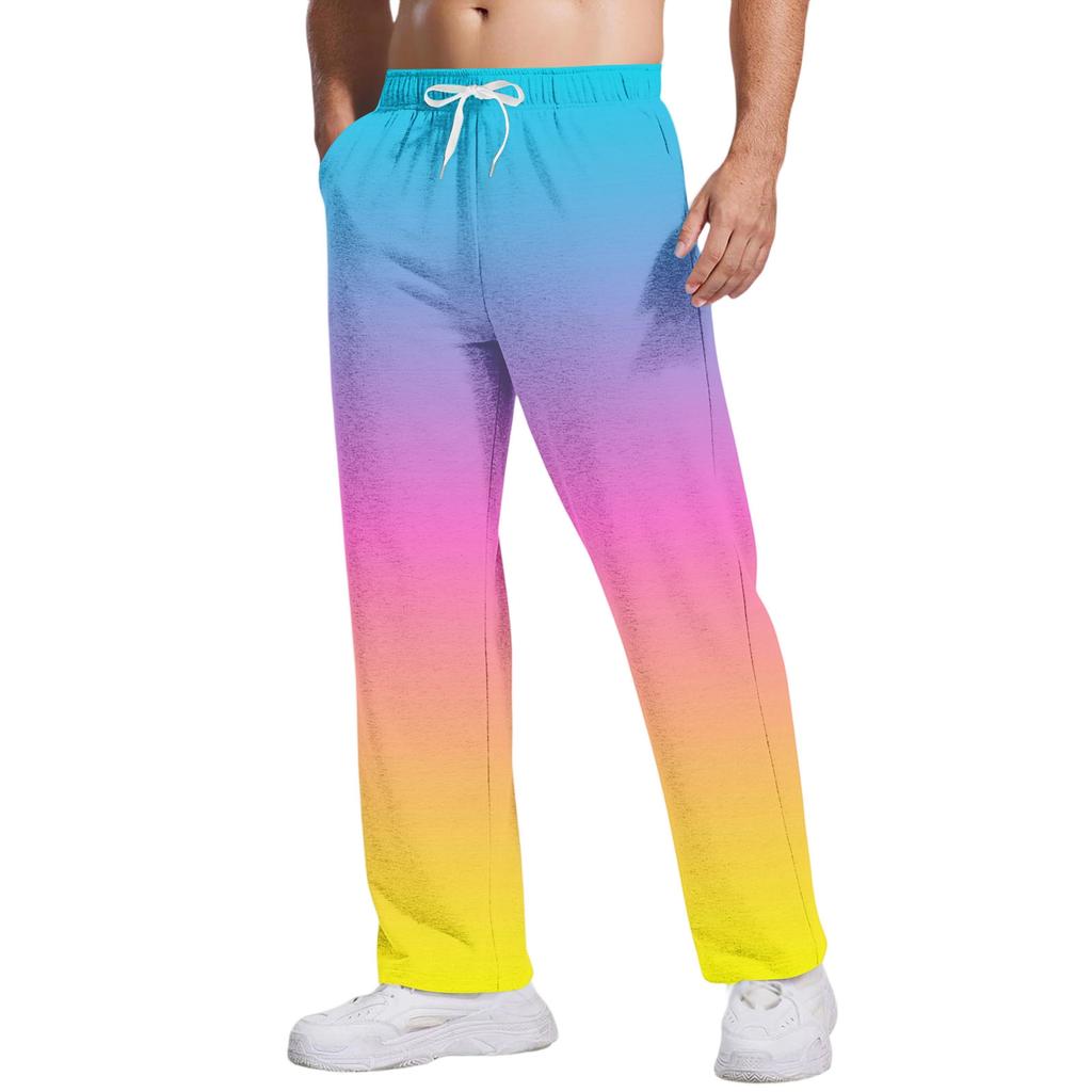 Men's Tie, Gradient Casual Pants With Pockets | Loose Straight Leg, Elastic Waist With Drawstring For Daily & Casual Wear
