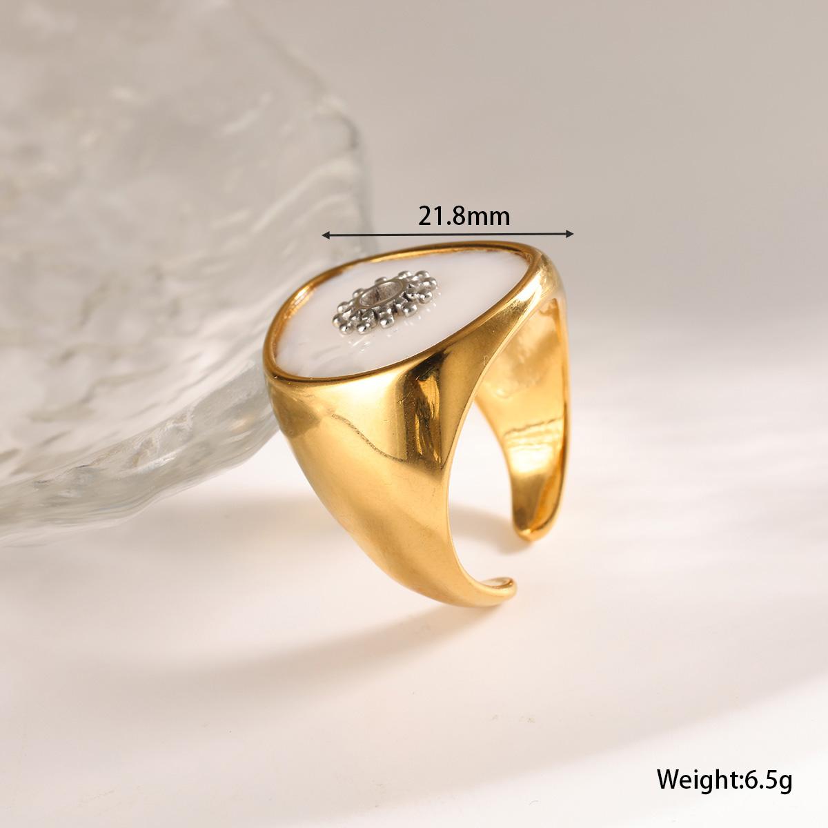 

Unisex Vintage Gold Color Geometric Open Ring Stainless Steel Gold Plated Shell Finger Ring Elegant Wedding Jewelry Accessories One Size