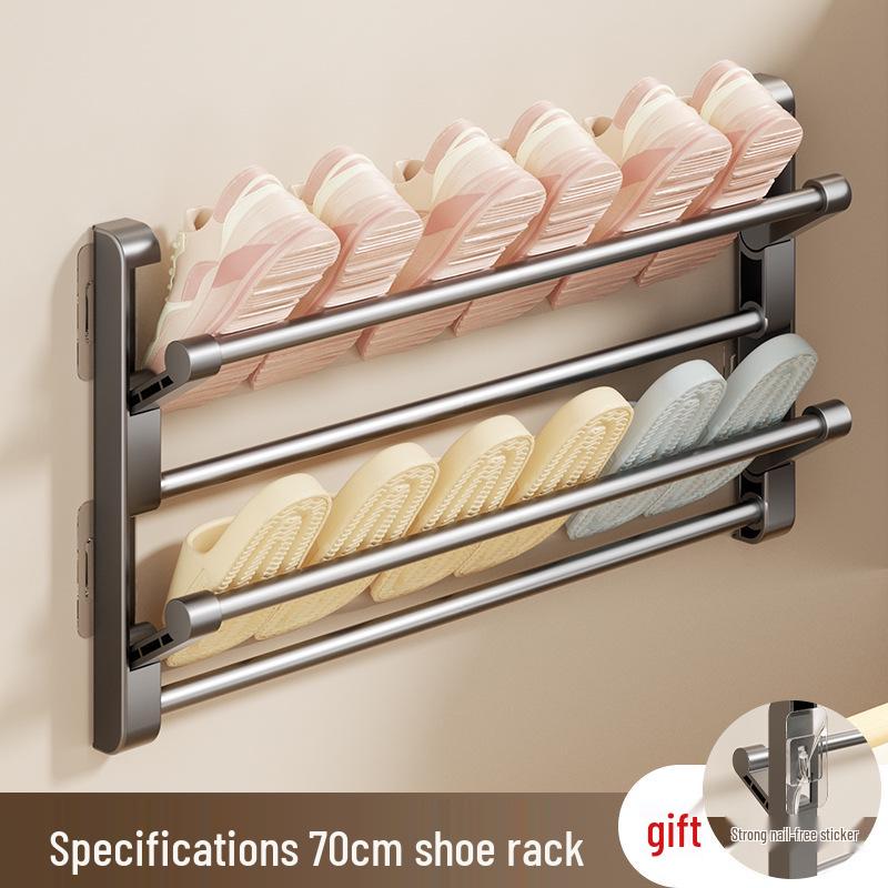 Stanzfreier Badezimmer-Hausschuhe-Halter: Wandmontierter Schuhorganizer & Aufbewahrung für Toilettentür - Hängendes & Abtropfendes Design.