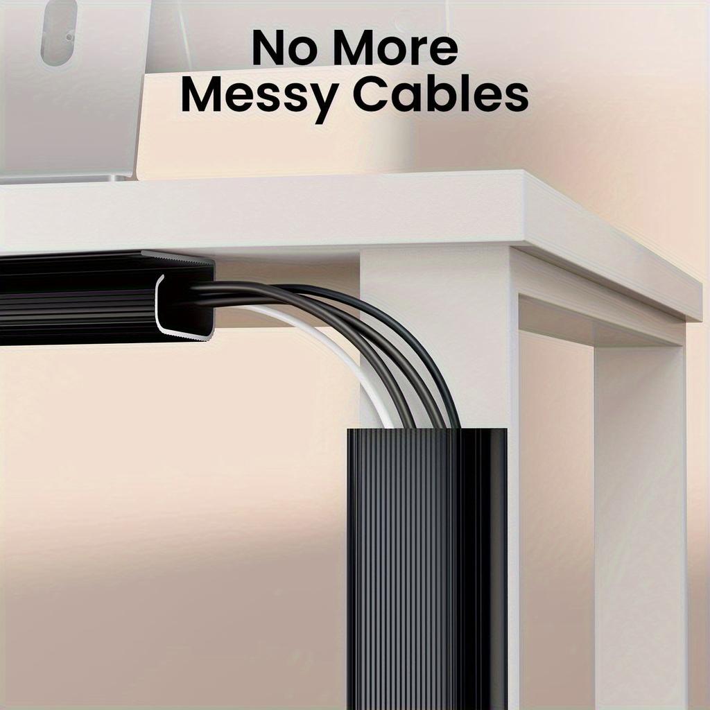 2pcs Self-Adhesive Under-Desk Cable Tray, PVC Invisible Slot Organizer, No-Drill Installation, Multi-Line Management for Monitors and Computers