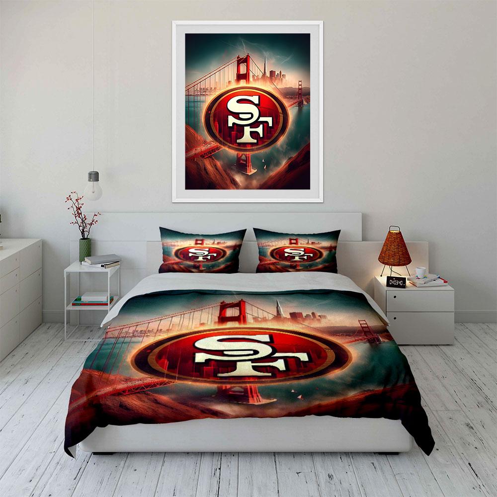 Golden Gate Bridge SF Logo Design Bedding Duvet Cover Set Duvet Cover Pillowcases  (1*Duvet Cover 2*Pillowcases, Without Duvet Insert)