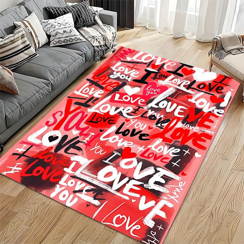 Love-Themed Text Graphic Carpet suitable as a non-slip mat for the living room or bedroom sofa