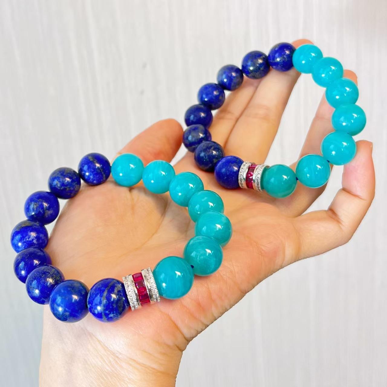 12Mm Large Particle High Quality Natural Lapis Lazuli Tianhe Stone Design Sense Contrasting Color Bracelet
