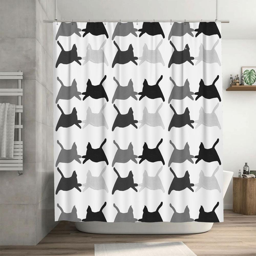 Cat Shower Curtain Print Design Polyester Waterproof Bath Mat Decorative Home Accessories