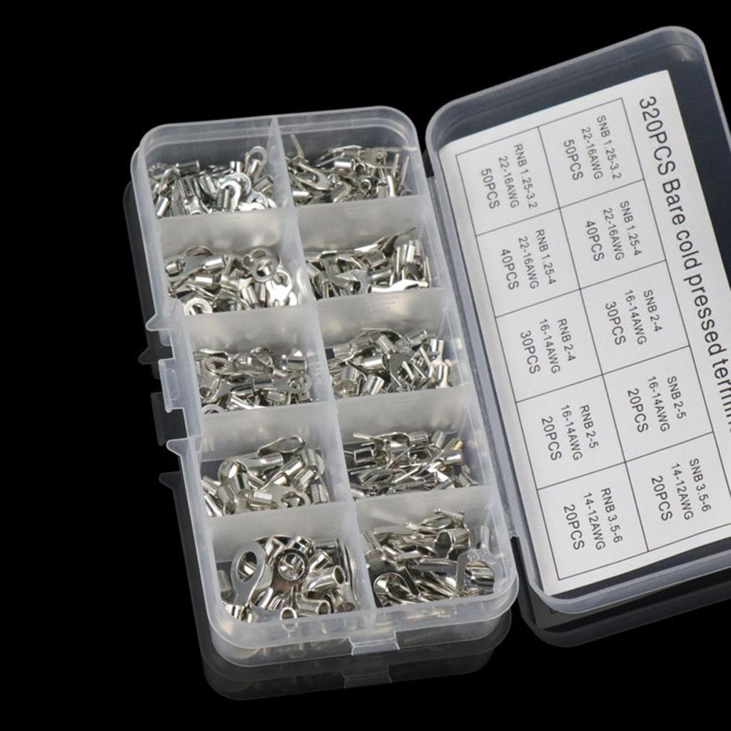 320pcs Wire Lugs Cable Terminals Electric Crimp Connector Non-Insulated Ring Terminal&Fork Connector Easy to Use
