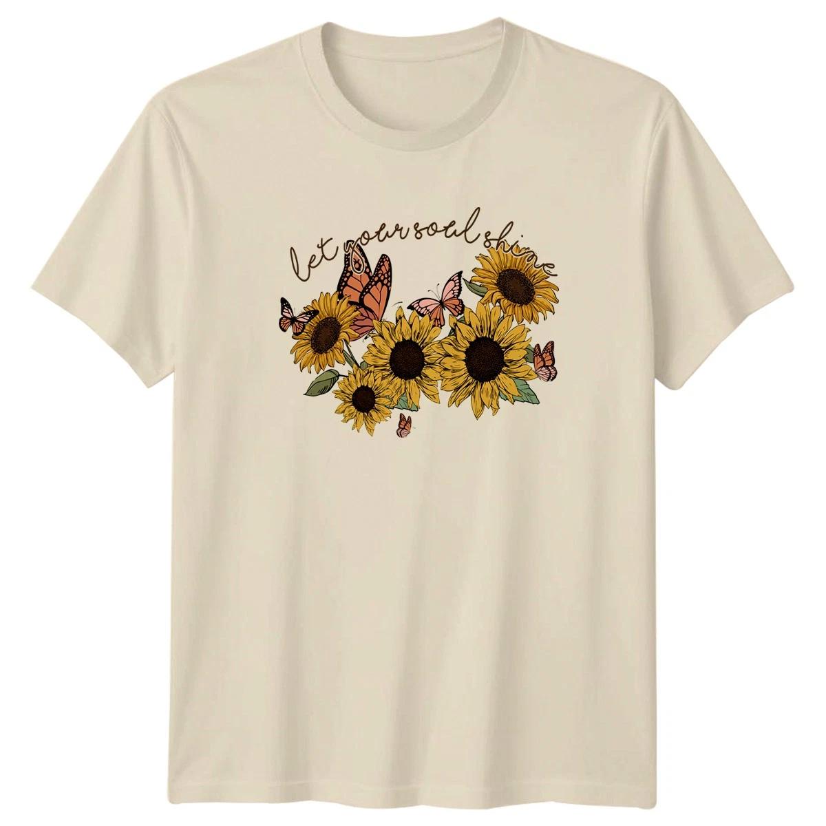Let Your Soul Shine Womens T-Shirt Sunflower Butterfly Floral Nature Birthday XS