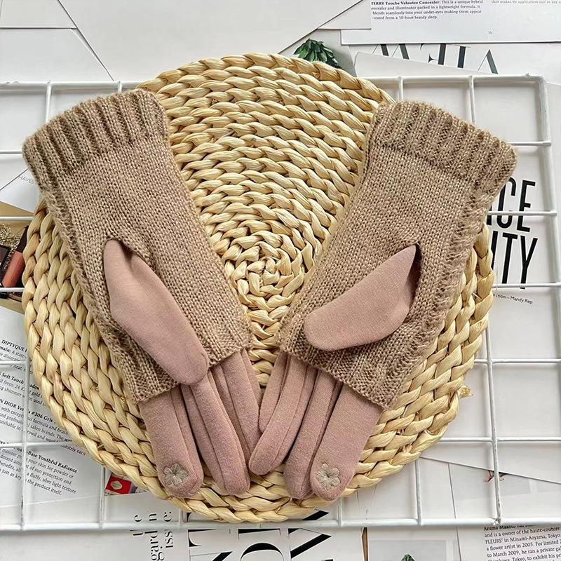 Dámské pletené vlněné rukavice s dotykovou obrazovkou, jezdecké teplé a chladuvzdorné dvojité vlákno