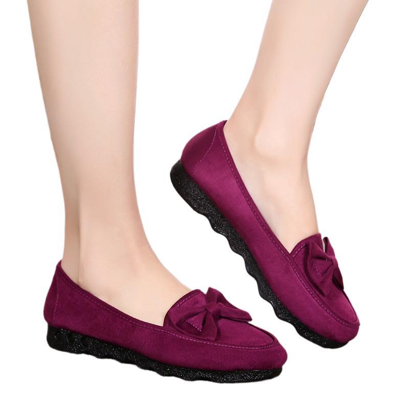 Spring Old Beijing Cloth Shoes Women's Shoes Flat Single Shoes Bow Casual Shoes Black Work Shoes Mother Shoes Doudou Shoes