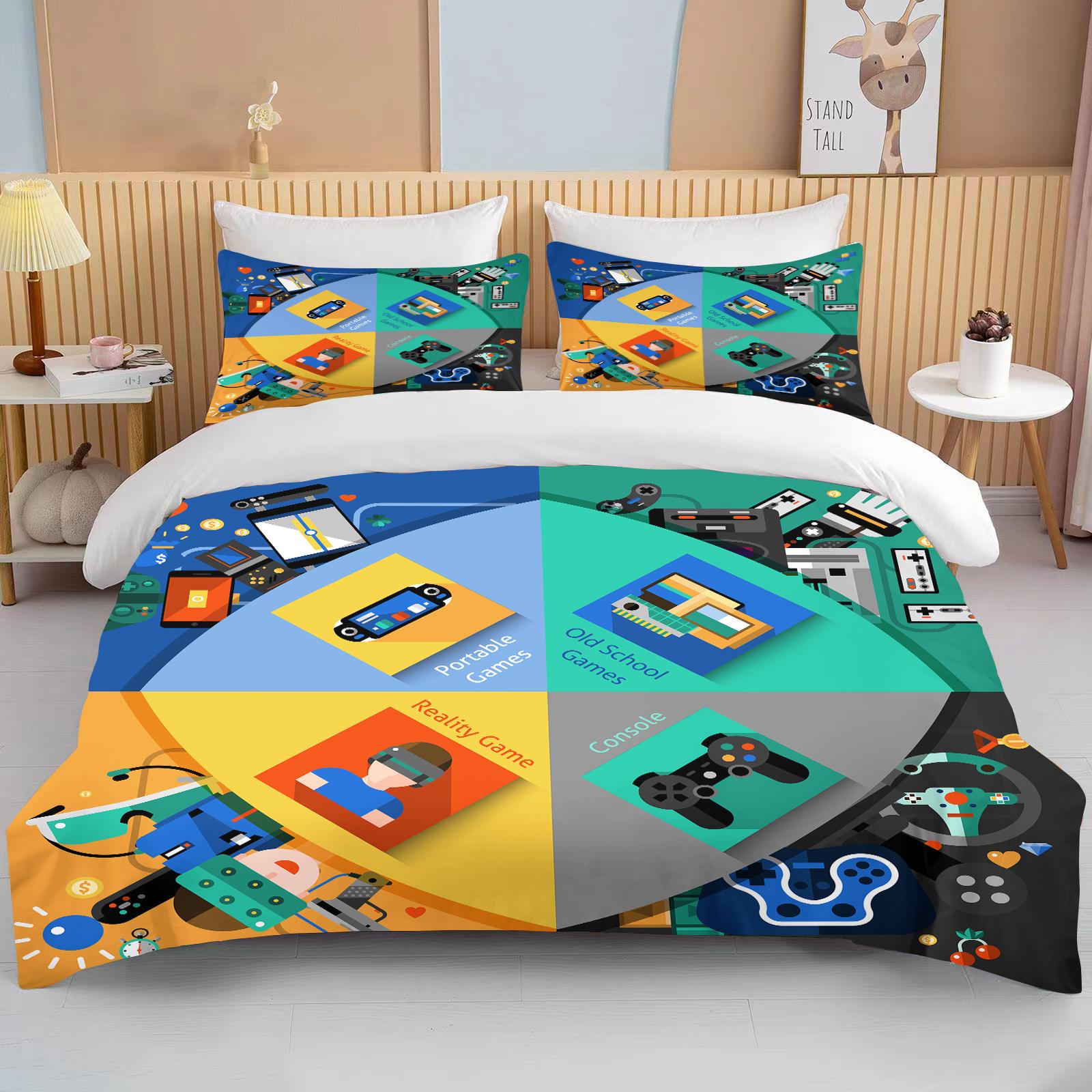 

10 Sizes Beautiful Gamepad Patterned Bed Set of Three king size double bed bedding set microfiber or polyester duvet cover set EU single(135x200cm)