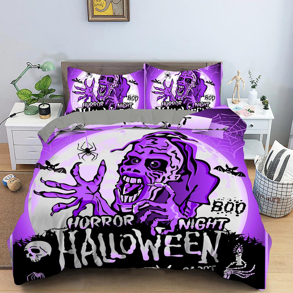 3D Halloween Bedding Set Pumpkin Ghost Quilt Cover Pillowcase 2/3 Pieces AU/DE/EU/US Full Size Soft and Easy To Clean Bedroom Decoration