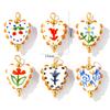 2 Pcs Resin Double-Sided Enamel Heart Painted Charms Flower Tulip Cherry 304 Stainless Steel Pendants DIY Necklace 25mm X 17mm