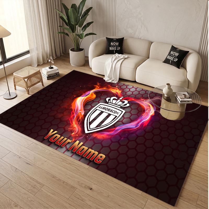 Custom Rug Monaco FC Pattern Print Name Text Soft Non‑Slip Floor Carpet for Home Indoor Decoration