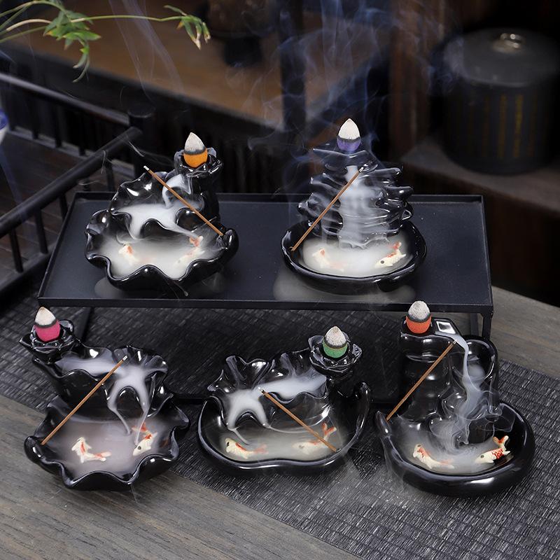 Creative Ceramic Buddha Hand Rockery Backflow Incense Burner for Home or Office