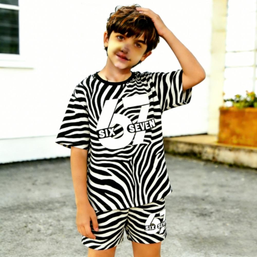 Modisches Zebra-Streifen 67 Leopard-Print Herren T-Shirt und Shorts 2-teiliges Set Sommer Lässiges Outfit für Herren- und Damenbekleidung Oberteil