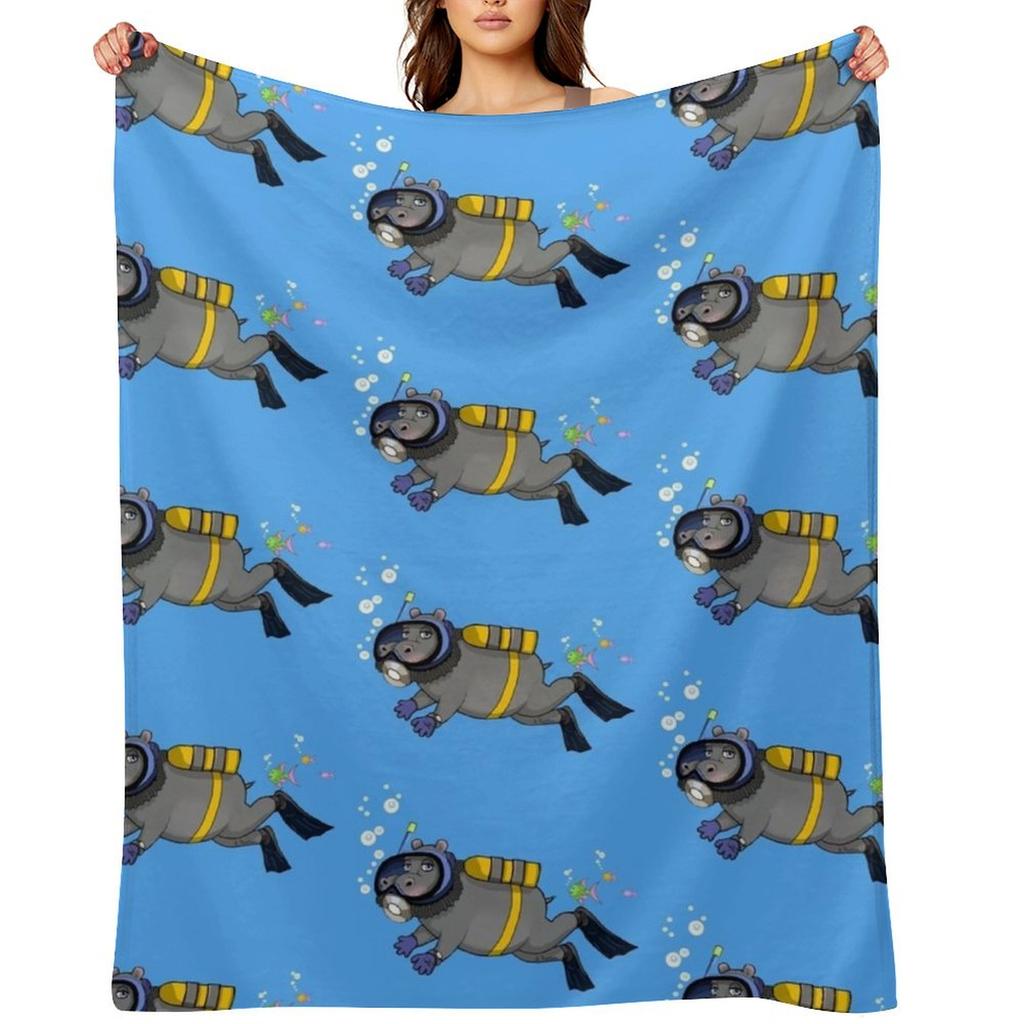 Diver Hippo Throw Blanket Loose Decorative Throw Halloween Hairys Blankets