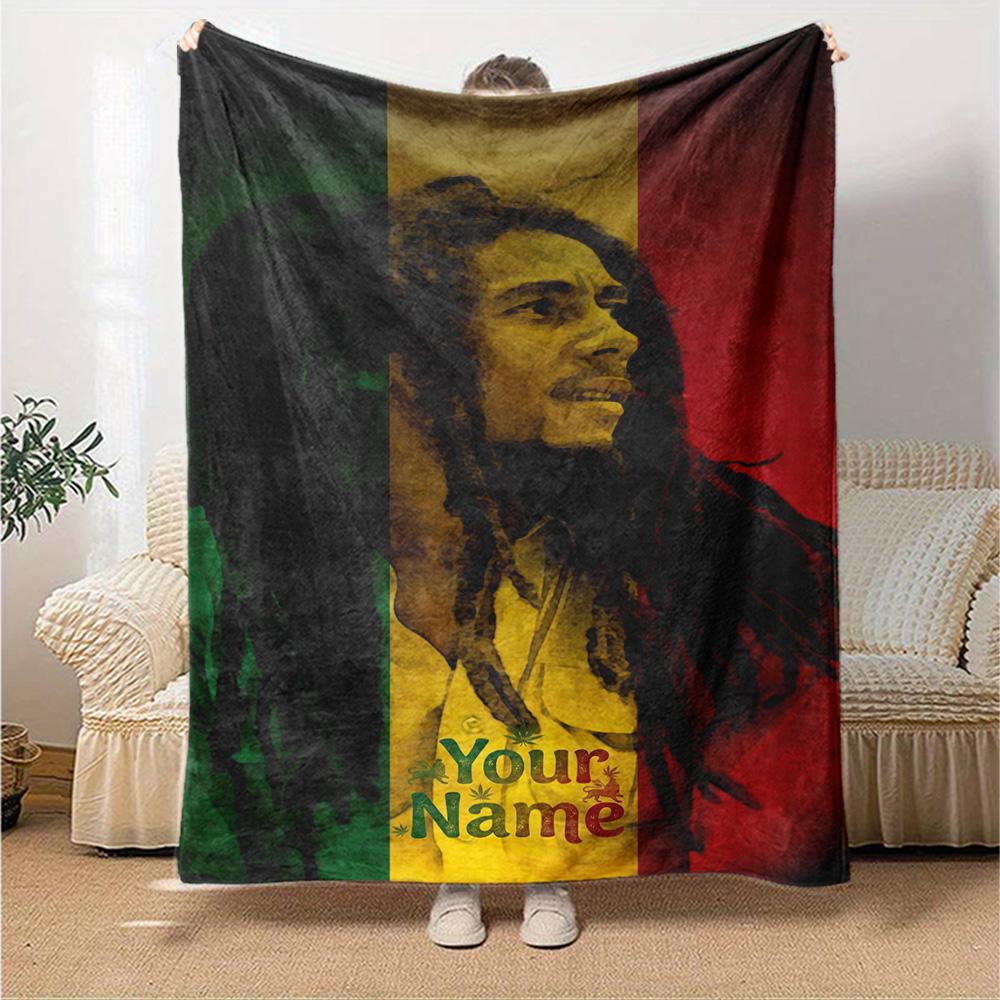 Bob Marley Customize Your Name Blanket Lightweight Personalized Blanket Soft & Cozy Suitable for Picnics Seaside Office Chair Home Decor All-Season Us