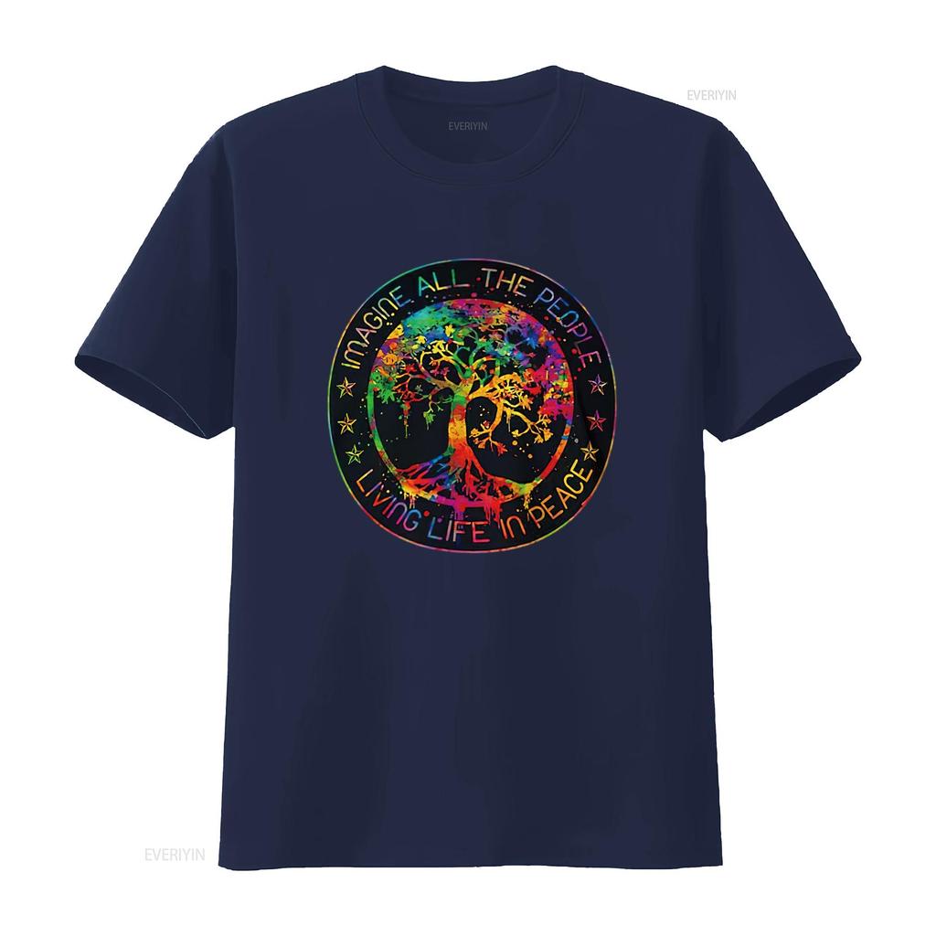 Mens All The People Imagine Living Life In Peace Hippie Tie Dye T Shirt White Small Vintage Washed Slightly Homme Unisex