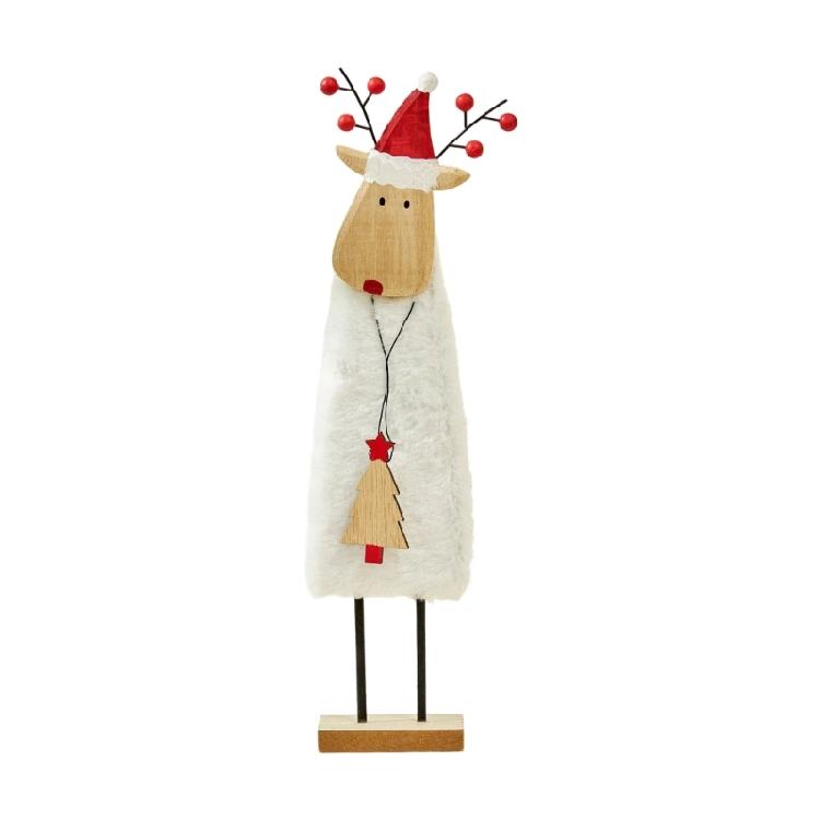 Wool Felt Reindeer Santa Figure Ornament with Wood Base Christmas Tree Decoration For Holiday Tabletop Mantels Display