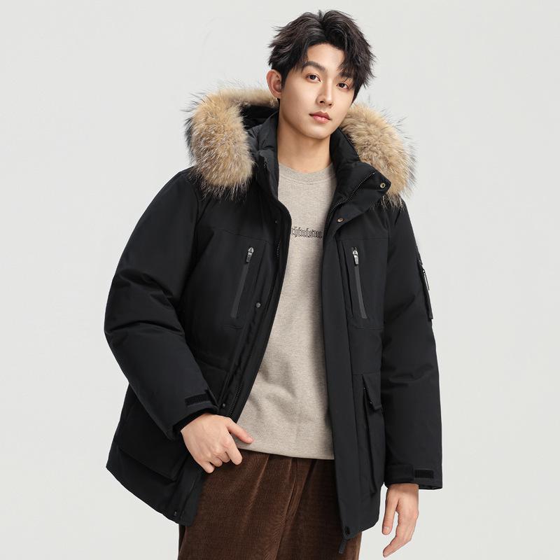 Men's Thickened Down Parka with Large Fur Collar - 2025 Winter Collection