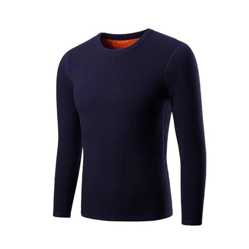 Men's Korean Style Long-Sleeve Fleece-Lined Slim-Fit T-Shirt - Solid Color, Plus Size, Warm, Youth To Elderly