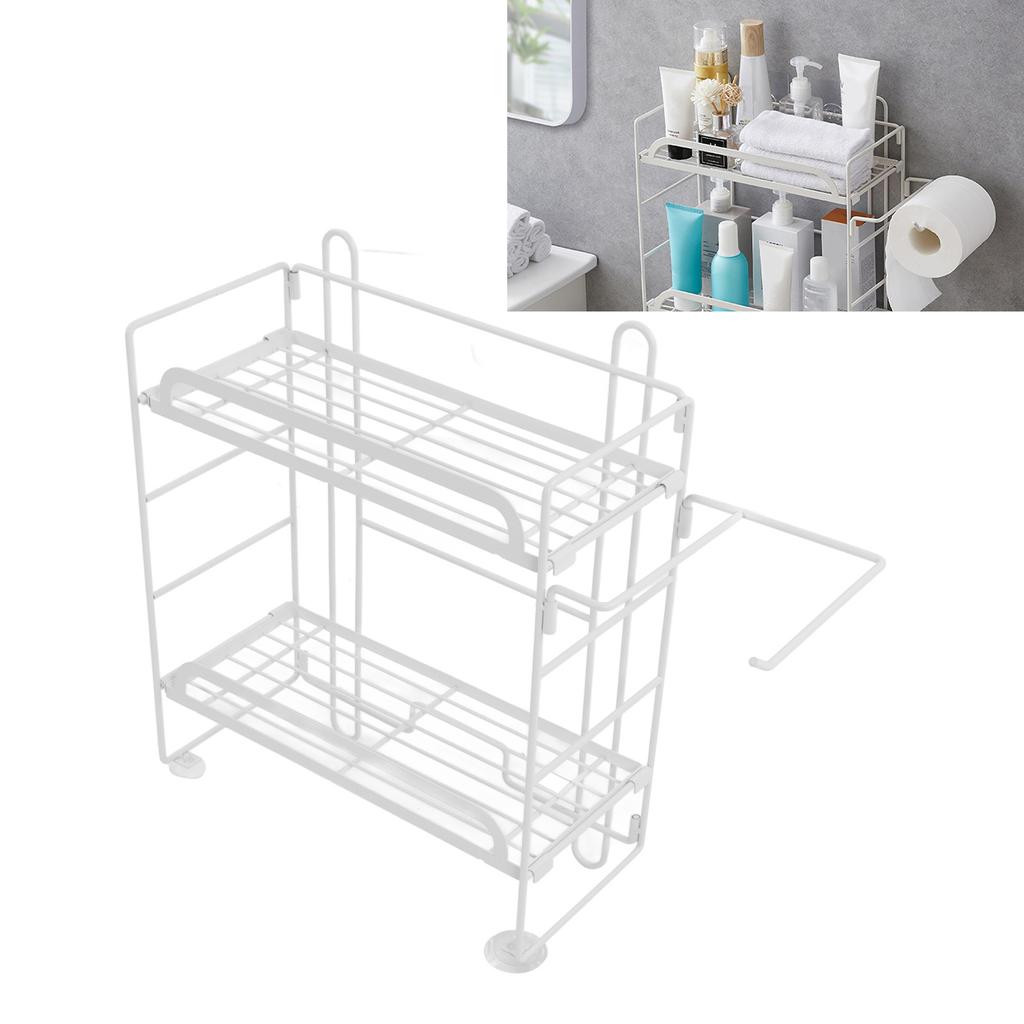 Toilet Storage Shelves Iron Wall Mounted 2 Layers Foldable Grid Home Decoration with Hooks for Bathroom