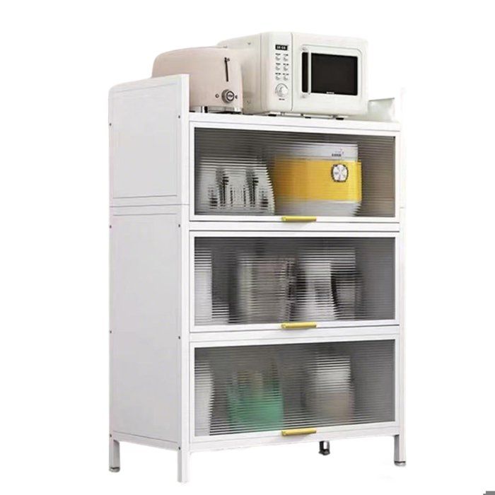 Armoire De Cuisine - SEVENCOMFORT - Buffet De Cuisine - 4 Étagères - Métal - Blanc