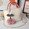 New Fashi Women Handbags Winter Furry Ladies Soft Plush Clutch Purse Shoulder Bags Fashi Female Cherry Pendant Messenger Bag