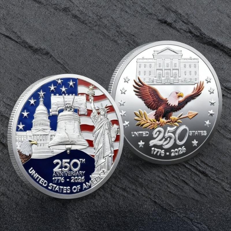 1pz Moneta Commemorativa Commercio Estero USA, Medaglia 250° Anniversario Indipendenza USA, Moneta Commemorativa USA 1776-2026