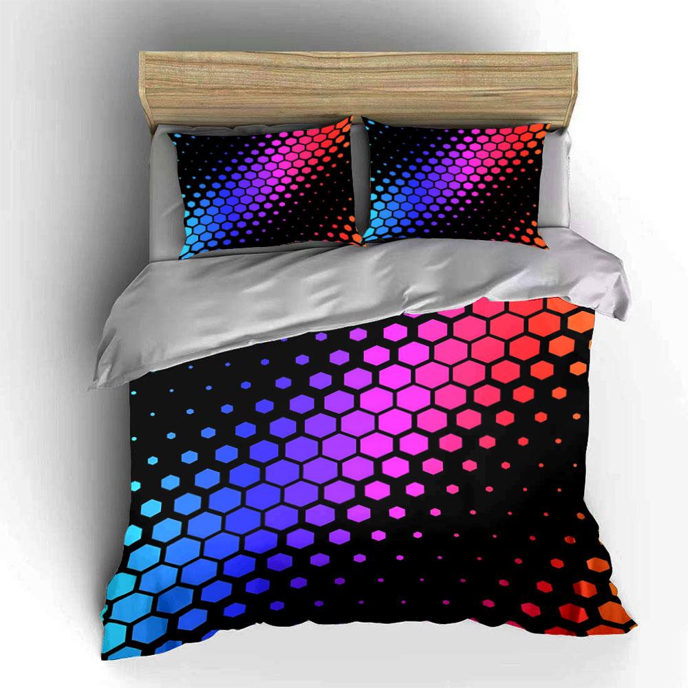 "Hexagon Gradient Decorative Set" Bedding Set with 1 Duvet Cover 2 Pillowcases Single Double King Queen, Gift